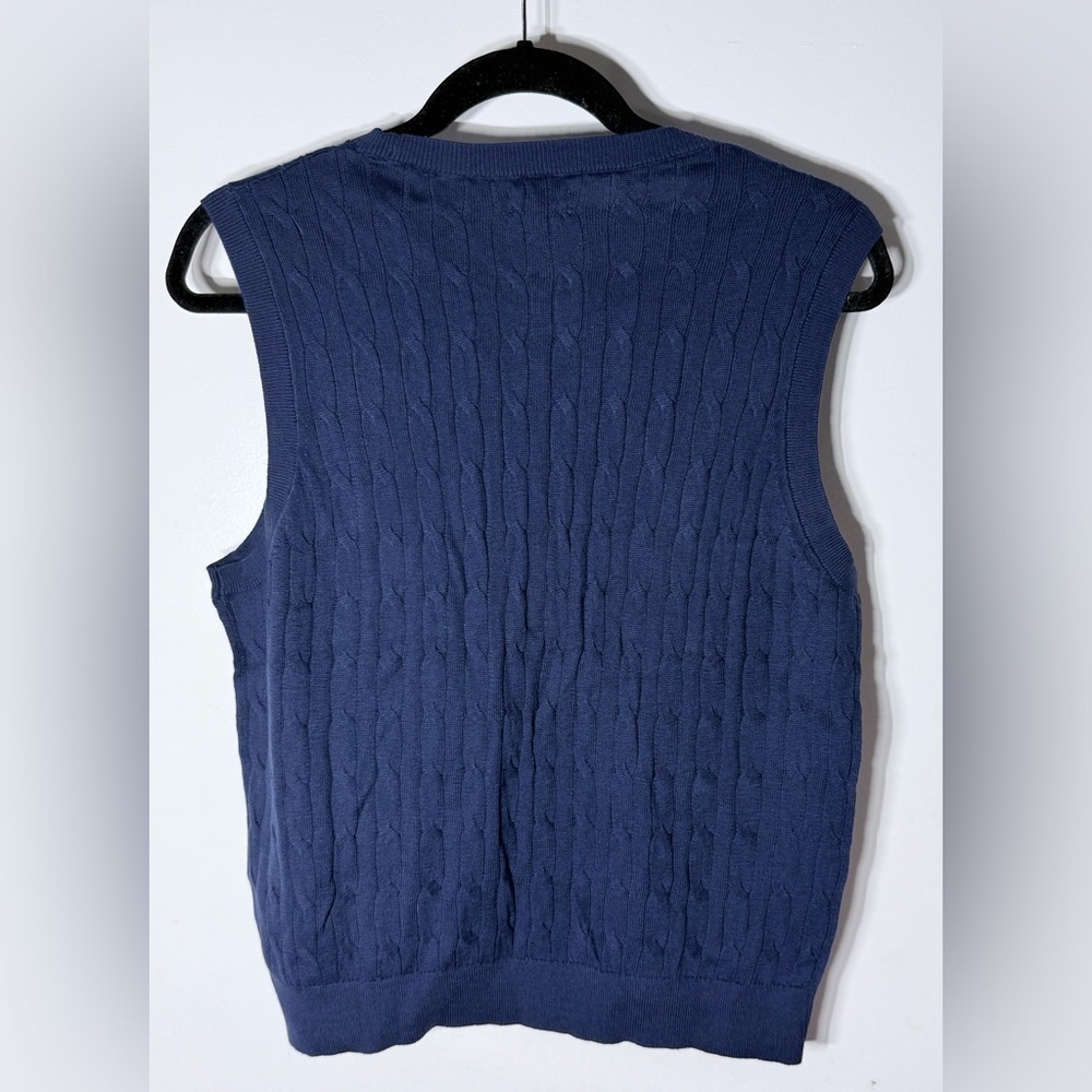 J.Crew Blue Cable Knit Sweater Vest Size L 100% Cotton Classic Preppy - Picture 3 of 7